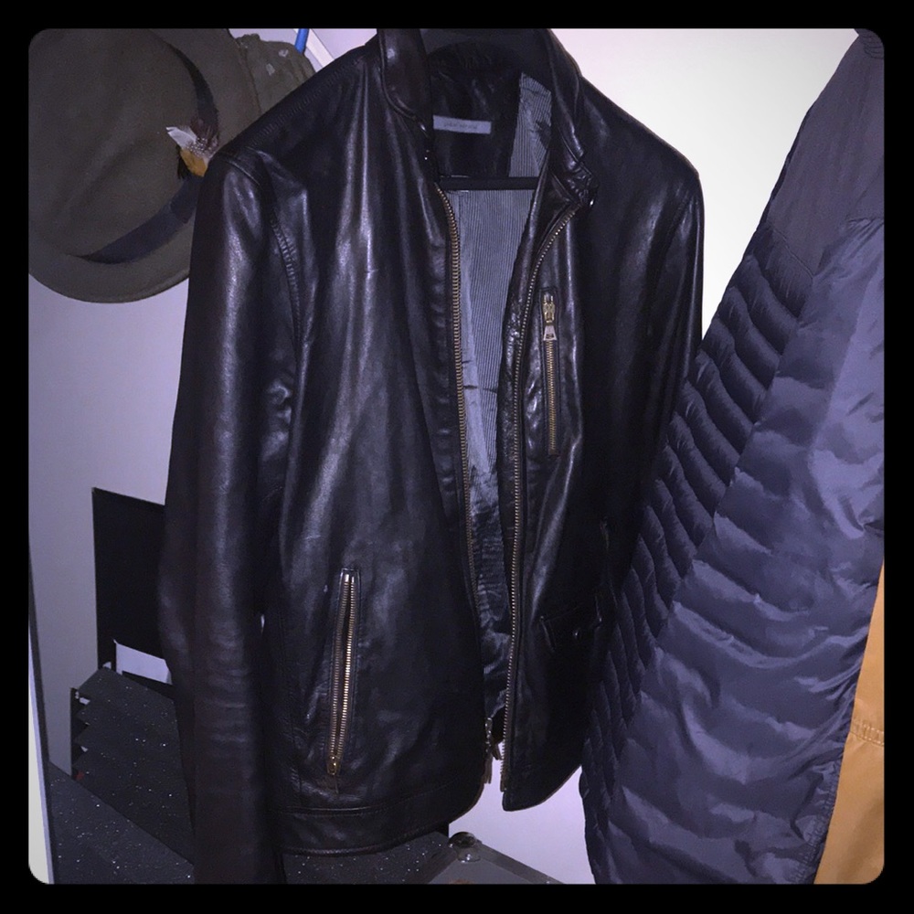 John Varvatos wire collar leather jacket